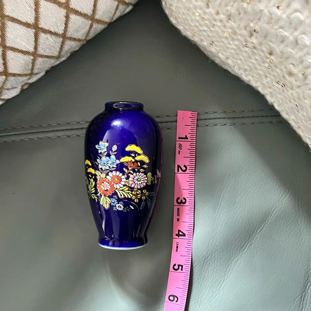 Vintage ASIAN CHINOISERIE MCM Style Botanical FINE Floral BUD VASE Made in Japan - Picture 7 of 9